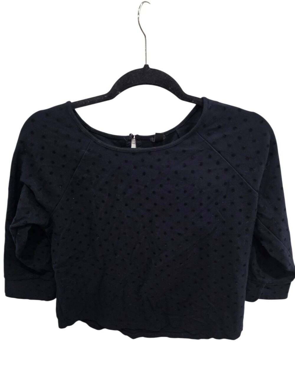 J.Crew Navy Ponte Polka Dot Top Flocked Dots Keyhole Back Size M Casual